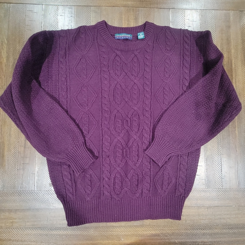 Mens Vintage Claybrooke Outdoors Maroon Crewne K Sweater Medium